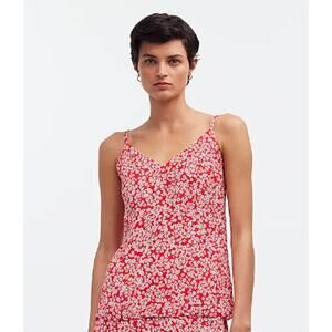 Madewell Shirt Womens 14 Red White Floral Ditsy Tank Top V Neck NR582